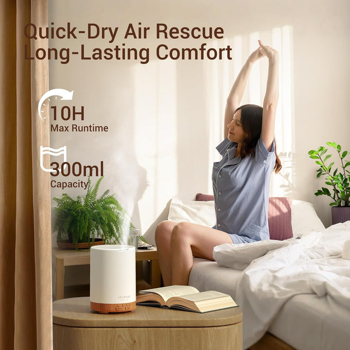 300Ml Essential Oil Diffuser, Ultrasonic Aroma Scented Oil Diffuser & Humidifier for Home, Bedroom, Spa with 7 LED Colour Lights, Auto Shut-Off, Bpa-Free - Yellow Wood Grain