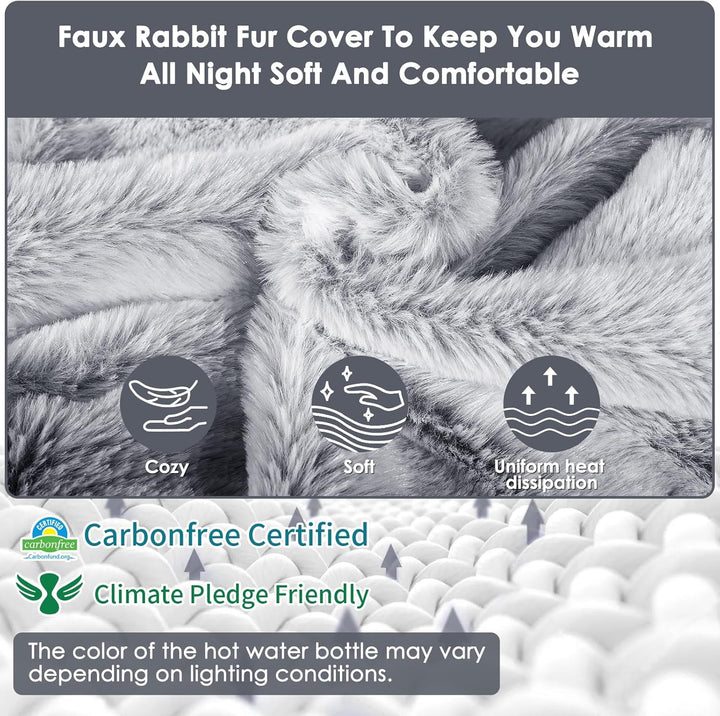 Hot Water Bottle with Luxury Cosy Faux Fur Cover,2L Leakproof Large Hot Water Bag for Neck,Shoulder,Hand Feet Warmer,Gifts for Women,Men(Grey)