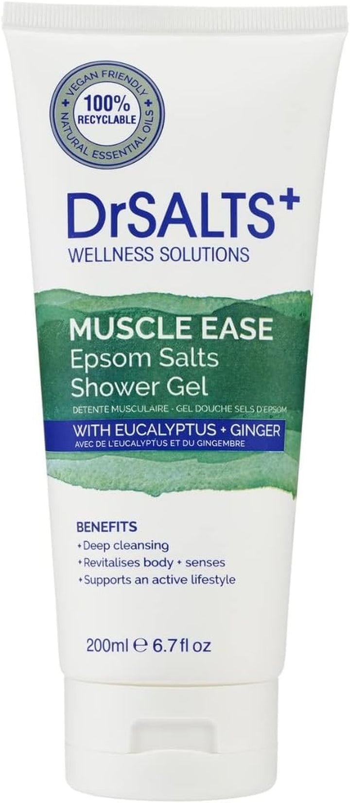 Drsalts+ Muscle Ease Therapy Epsom Salts - Soothing Epsom Bath Salts to Relieve Strains, Pain & Stiffness with Eucalyptus & Ginger Essential Oils - Vegan & Cruelty-Free, 2Kg