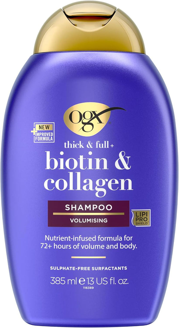 Biotin and Collagen Volumising Hair Shampoo, Thick and Full, with Vitamin B7 Biotin, and Collagen, for Fine Hair, Sulfate Free Surfactants, 385Ml