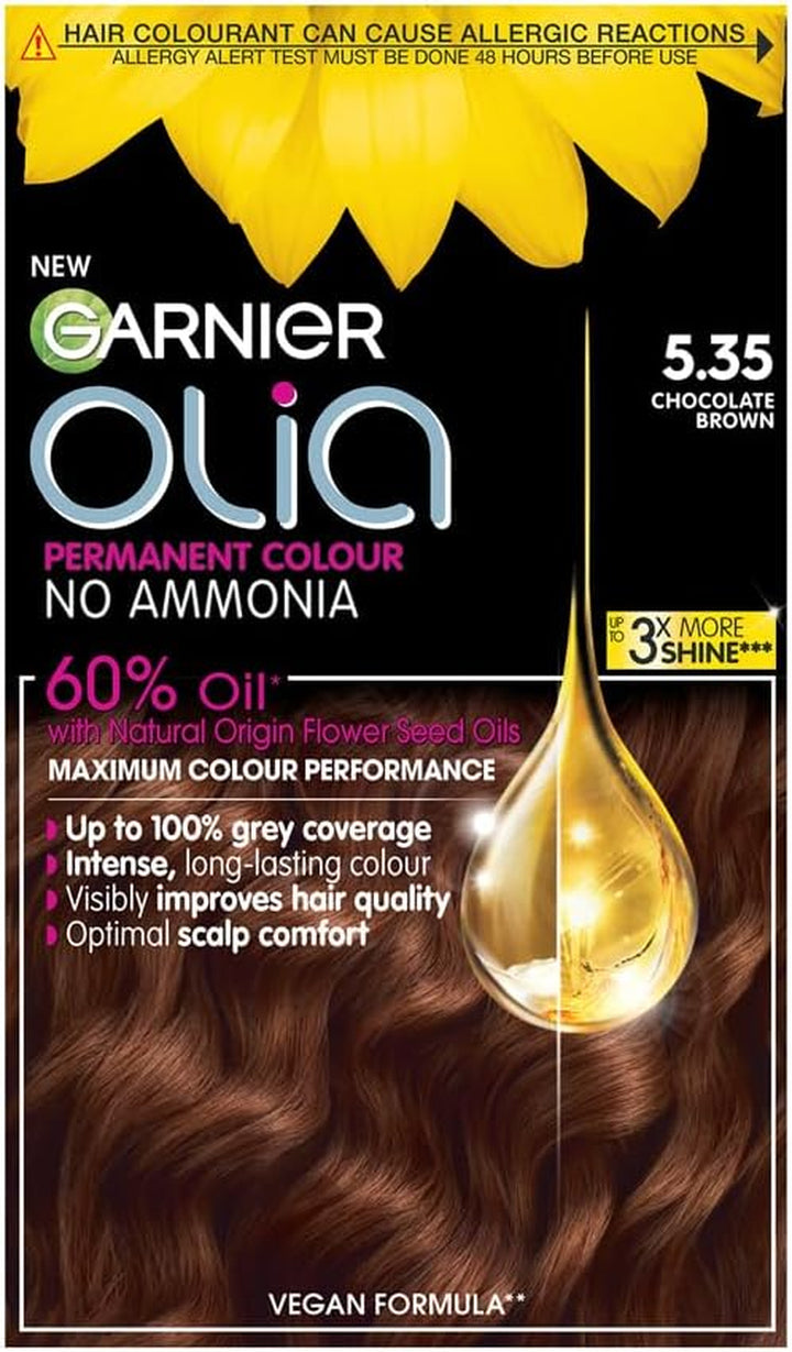 Garnier  5.0 Brown, Oil-Powered, No-Ammonia. 100% Grey Coverage. Luminous, Long-Lasting, Vibrant Brown Hair Color with Exceptional Shine and a Healthy, Nourished Feel.