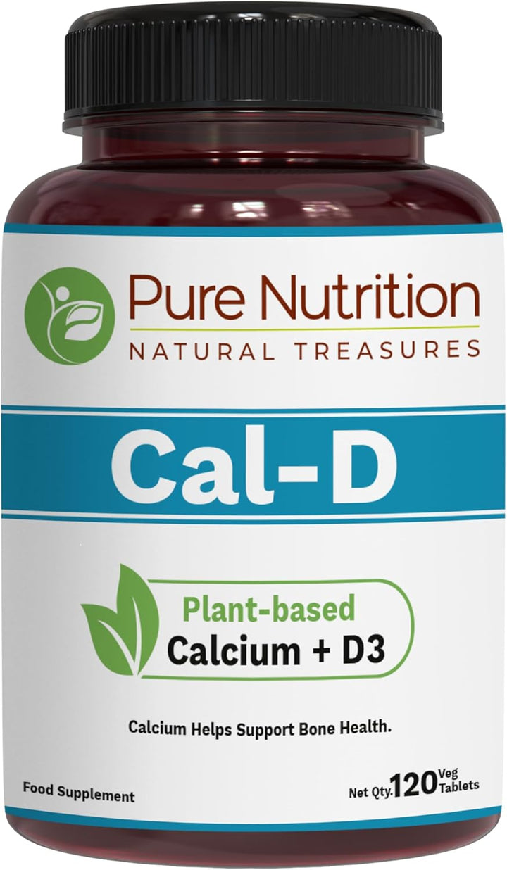 Pure Nutrition Cal D - Plant Based Calcium with VIT D3 K2 & Magnesium | 120 Tabs | 500Mg Vegan Calcium per Serving | Supplement for Bone Health