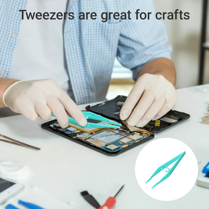 10Pcs Reusable Plastic Tweezers for Kids Portable Medical Tweezers Comfort Grip First Aid Tweezer Serrated Tips for Kids DIY Arts Crafts Health Beauty Professional Use (10.5Cm, Green)