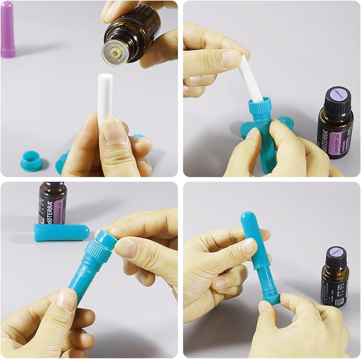 10 Pcs Essential Oil Aromatherapy Inhaler, Refillable Nasal Inhaler Blanks with Unscented Wicks or Aromatherapy on the Go（10 Colors）
