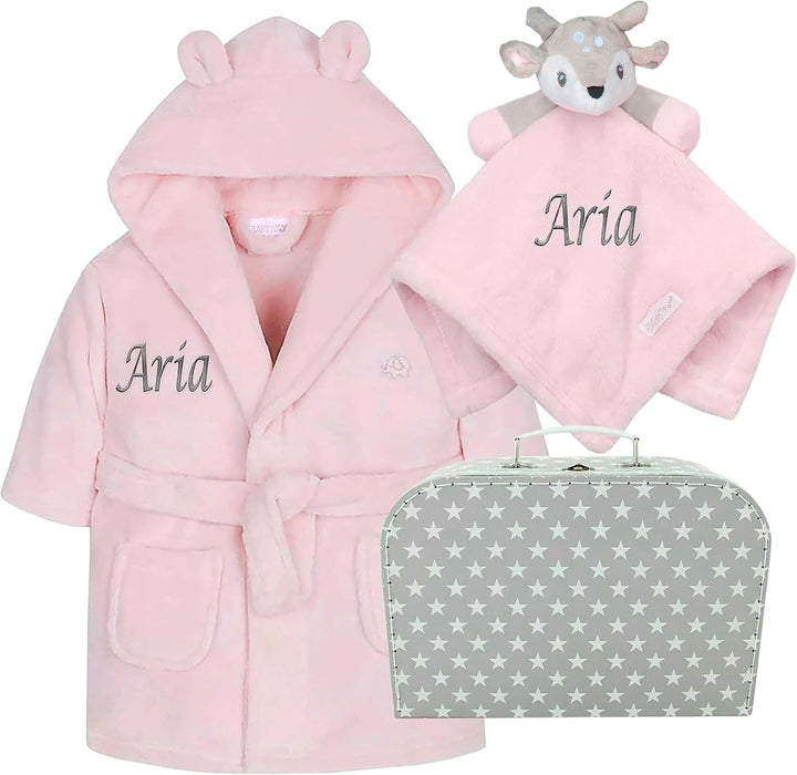 Newborn Baby Boy Gift Set Personalised New Baby Gift Blue Baby Dressing Gown Comforter Hamper Present