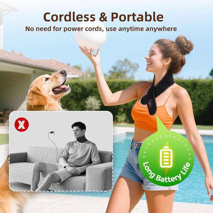 Neck Heating Pad for Pain, Cordless Neck Massager with Heat, Wrap with 660Nm 850Nm Red Light Heats, 3 Levels Heat & Massage Neck Warmer Brace