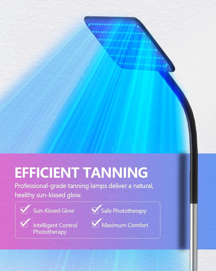 Tanning Lamps with Retractable Base,Lightweight Portable Solarium for Home, 50W Skin Sun Lamp, Tanning Lamp for Face and Body with 126 LED,460NM+490NM Blue Light Therapy Wavelength for Home Use
