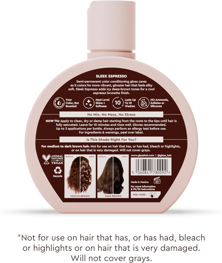 Supergloss Color Conditioning Gloss with Dispensing Pump – Hydrating Semi-Permanent Color Hair Gloss & Shine Boost – for Natural Medium to Dark Brown Hair – 6.4 Fl Oz - Sleek Espresso