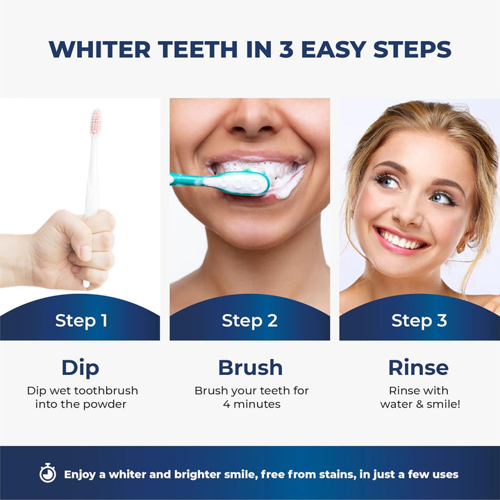 Teeth Whitening Powder - Dentist-Approved & Enamel-Safe | 6 Month Supply | Tea, Coffee, Wine & Smoking Stain Remover | Non-Sensitive Formula | Peroxide-Free | HAP, Baking Soda & Xylitol