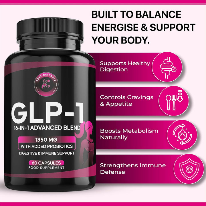 GLP-1 Support 1350Mg, Appetite & Weight Control, Gut Health Support, Natural GLP Supplement with Added Probiotics - 60 Capsules