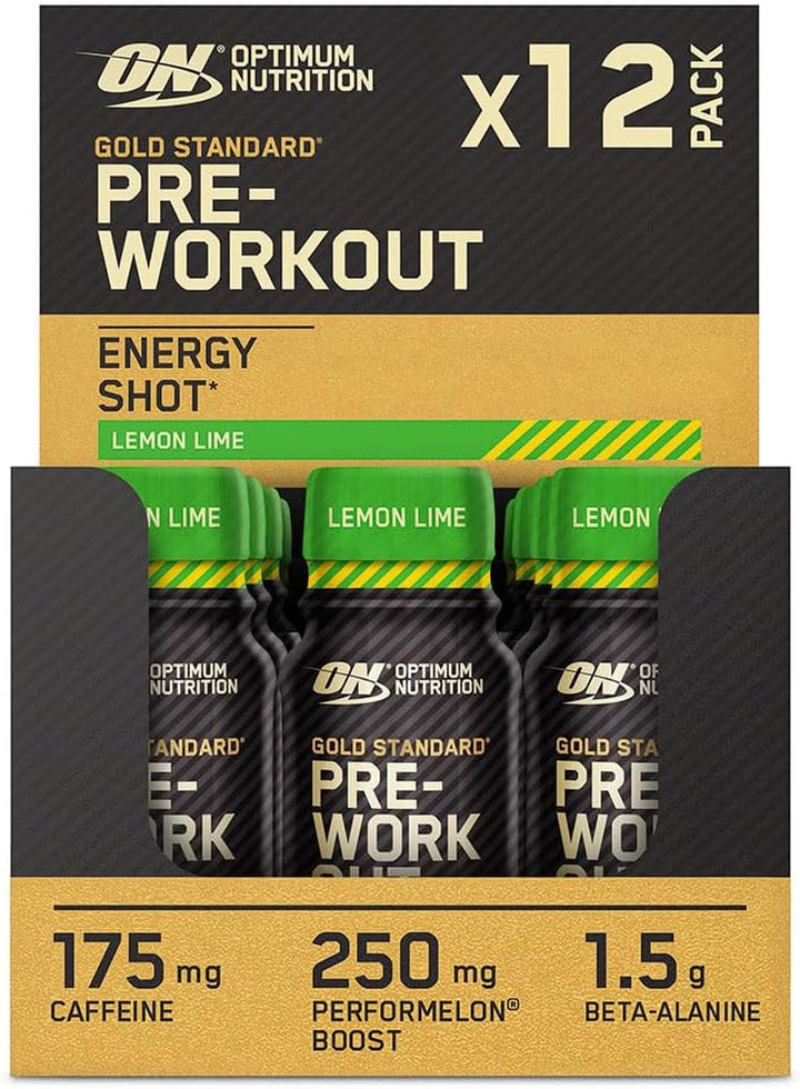 Gold Standard Pre-Workout Energy Shot, Ready to Drink Food Supplement with Beta Alanine, Caffeine, Performelon Boost and Vitamin B6 and B12, Mixed Berry Flavour, 12-Pack, 12 X 60 Ml