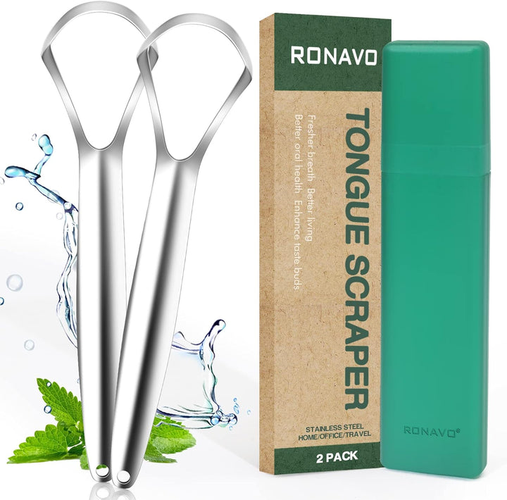 Tongue Scraper (2 Pack), Tongue Cleaner Cure Bad Breath, Tongue Cleaners Stainless Steel, Metal Tongue Scrapers for Adults Fresher Breath in Seconds