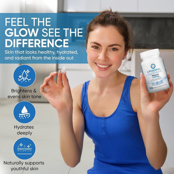 Liposomal Glutathione 2400Mg, with Hyaluronic Acid, Resveratrol, Active Form L-Glutathione Reduced (GSH) Max Absorption, 60 Capsules