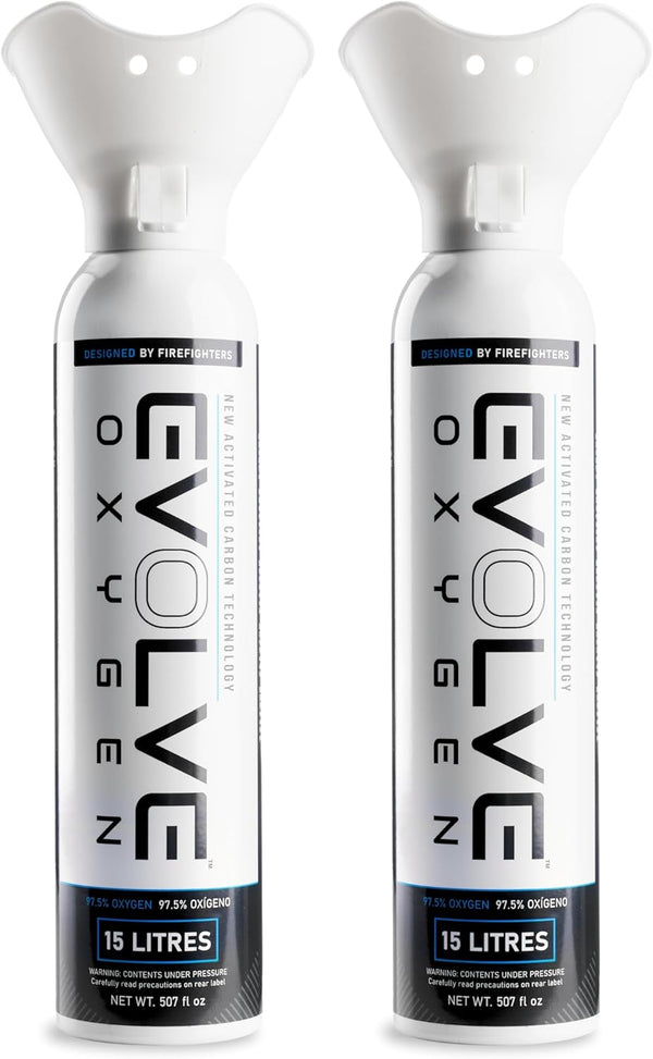 15-Litre Pure Oxygen Canister with Breathing Cup | Portable Oxygen Can | Ideal for Home Use and Outdoor Activities | Designed by Firefighters | Made in Britain | Pack of 2