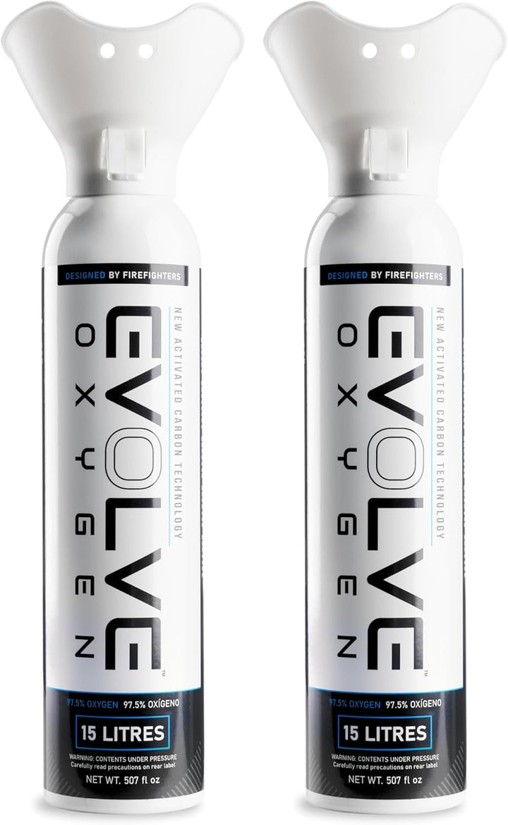 15-Litre Pure Oxygen Canister with Breathing Cup | Portable Oxygen Can | Ideal for Home Use and Outdoor Activities | Designed by Firefighters | Made in Britain | Pack of 2