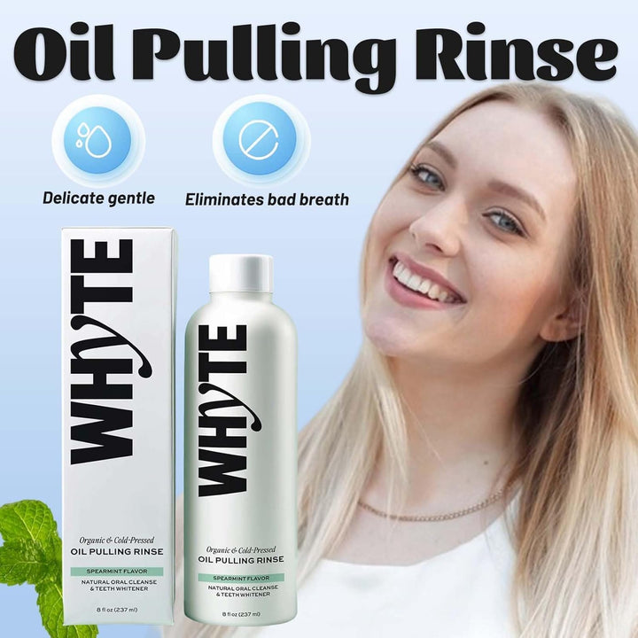 Whyte Oil Pulling Rinse, Spearmint Oils Pullings Rinse, Natural Oral Cleanse, Remove Yellow Stains and Brighten Teeth