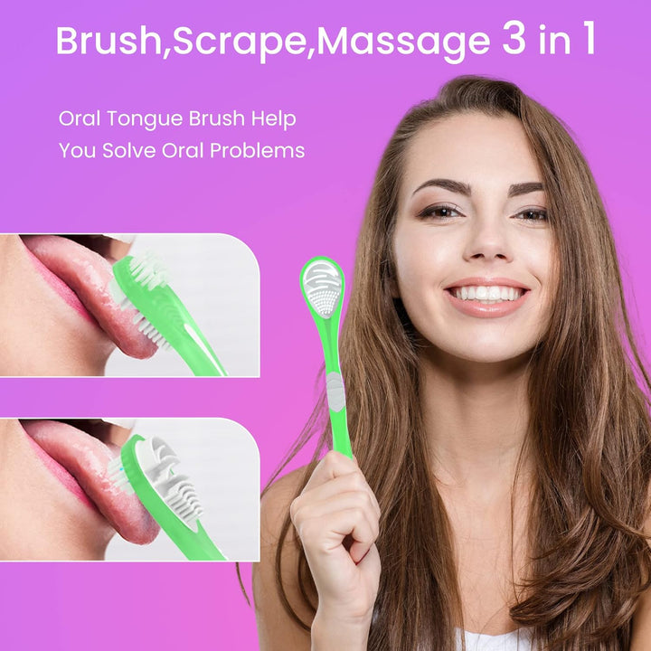 3-Color 3 Pack Adult Tongue Scraper and Tongue Cleaning Brush Double-Sided Soft Tongue Coating Brush, Portable Food-Grade Oral Massage Brush