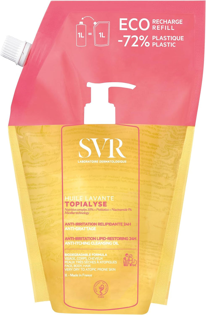 SVR TOPIALYSE All over Micellar Shower Oil, Moisturising Eczema Body Wash, 24Hr Hydration Emulsifying Soothing Bath Oil for Very Dry, Sensitive Skin, from Newborn and Up