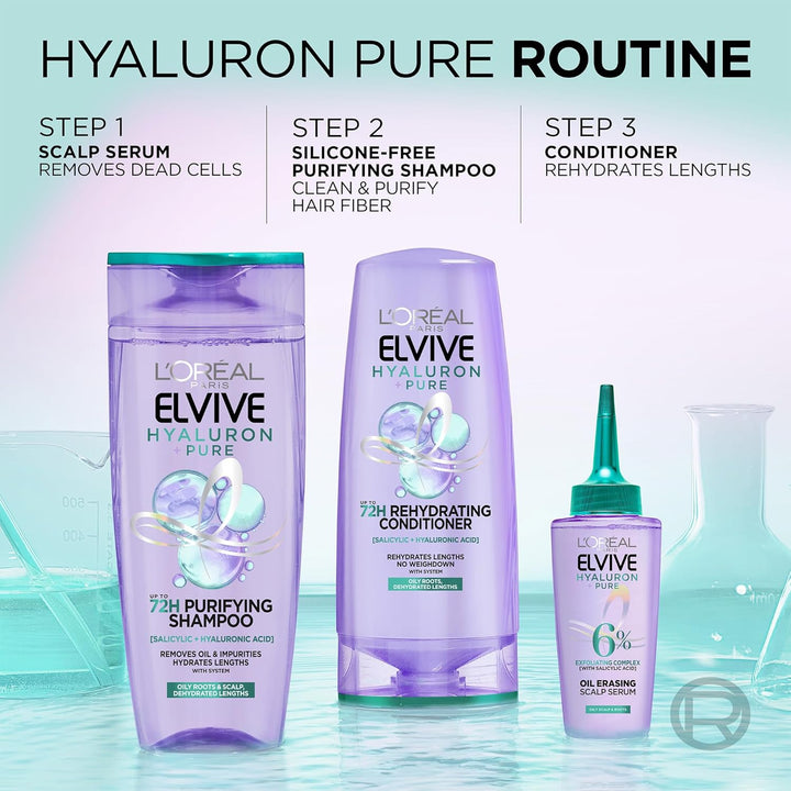 L’Oréal Paris Elvive Hydra Pure Exfoliating Pre-Shampoo Scalp Serum for Oily Scalp & Roots, with Salicylic Acid, Gently Cleansed of Excess Oil, Grease, Product Build-Up and Impurities, 102Ml