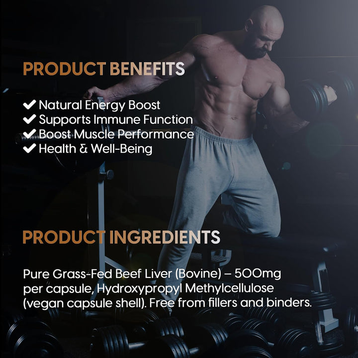 Grass-Fed Beef Liver Capsules | 1000Mg Freeze-Dried Bovine Liver | Supports Energy, Immunity, Metabolism & Vitality | 60 Capsules | High Protein Nutrient-Dense Superfood | Non-Gmo | Made in UK