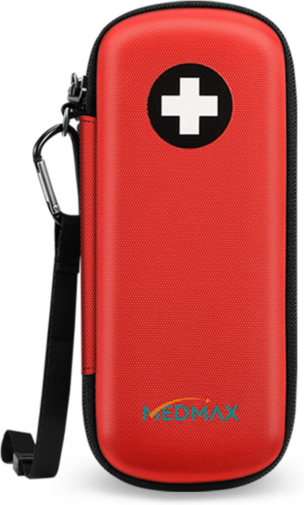 Epipen Medical Carrying Case, Hard Shell EVA Shock Absorption Travel Medication Organizer Bag Emergency Medical Pouch Holds 2 Epipens, Asthma Inhaler, Auvi-Q, Allergy Supplies, (*Red)