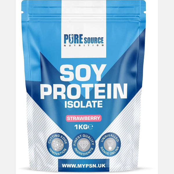 Soy Protein Isolate Powder 1Kg (90% Protein) | Strawberry Flavour Vegan Protein Powder | High Protein Dairy Free Plant Based Supplement | Superfood Supergreens by PSN