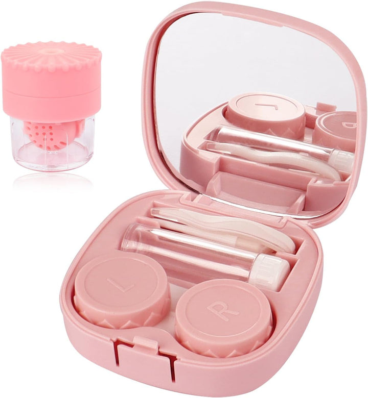 5-In-1 Pink Contact Lens Kit with Cleaner, Mirror, Tweezers, Case & Solution Bottle – Portable Travel Set for Outdoor Daily Wear