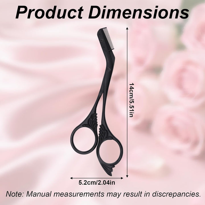 Professional Eyebrow Scissors, Stainless Steel Brow Shaper Grooming Scissors Precision Trimmer with Comb Black Non-Slip Trimming Sterile Scissor for Women Men