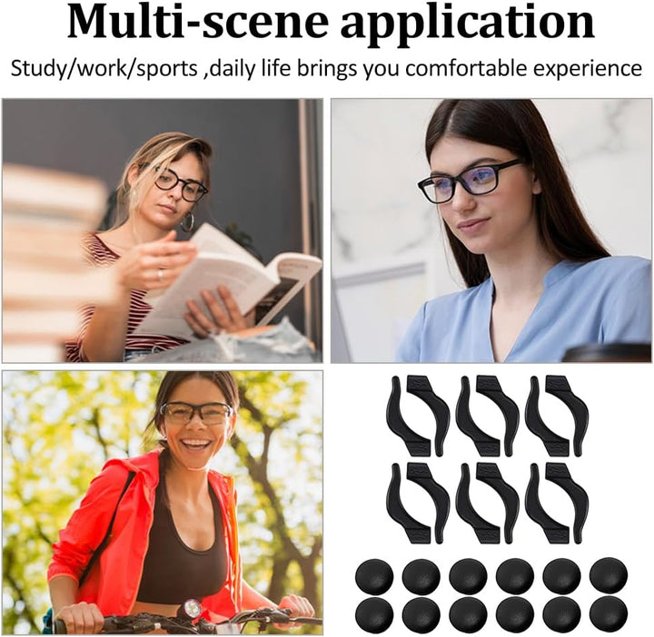 12 Pairs anti Slip Glasses Grips, Universal Ear Hooks, Glasses Grips behind Ears, Eyeglasses Temple Cover Ear, Silicone Slip Stop, Sport Glasses Holder, for Sunglasses, Reading Glasses