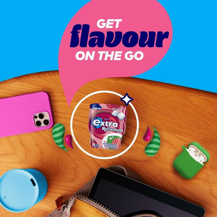 Refreshers Watermelon Raspberry Flavour Sugarfree Chewing Gum Bottle, 1 Pack of 30 Pieces