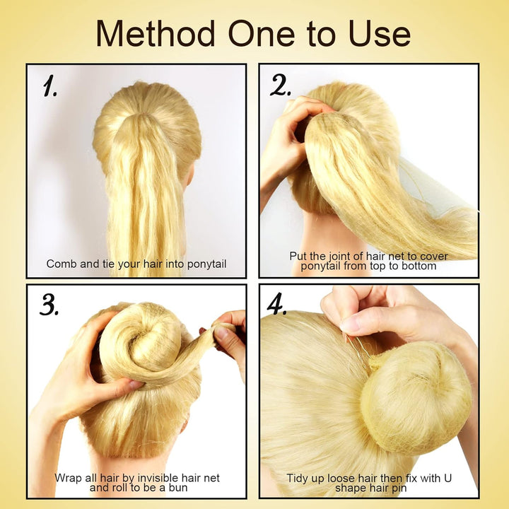 30Pcs Blonde Invisible Hair Nets with 40Pcs Hair Pins & 10Pcs Hair Bands,  Elastic Edge Mesh Hair Nets for Bun in Individual Package, Gold U Shape Bobby Pins for Ballet Dancers Nurse Women
