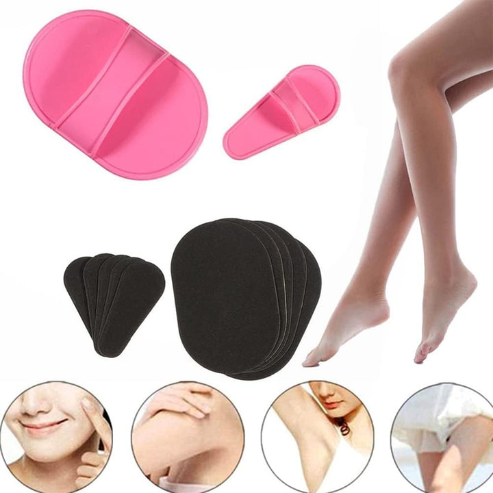 Exfoliating Hair Removal Pads Set, Smooth Legs Skin Pad and Exfoliation Fine Sandpaper, Arm Leg Face Upper Lip Hair Removal Remover Set, Exfoliator Away Pads, for Women (Pink Random)