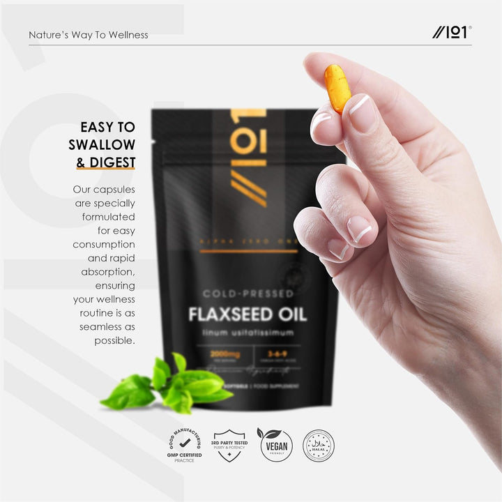 Flaxseed Oil 2000Mg – 90 Vegan Softgels – Cold-Pressed with Omega 3-6-9 – Pure & Potent Linum Usitatissimum - Resealable and Recyclable Pouch by