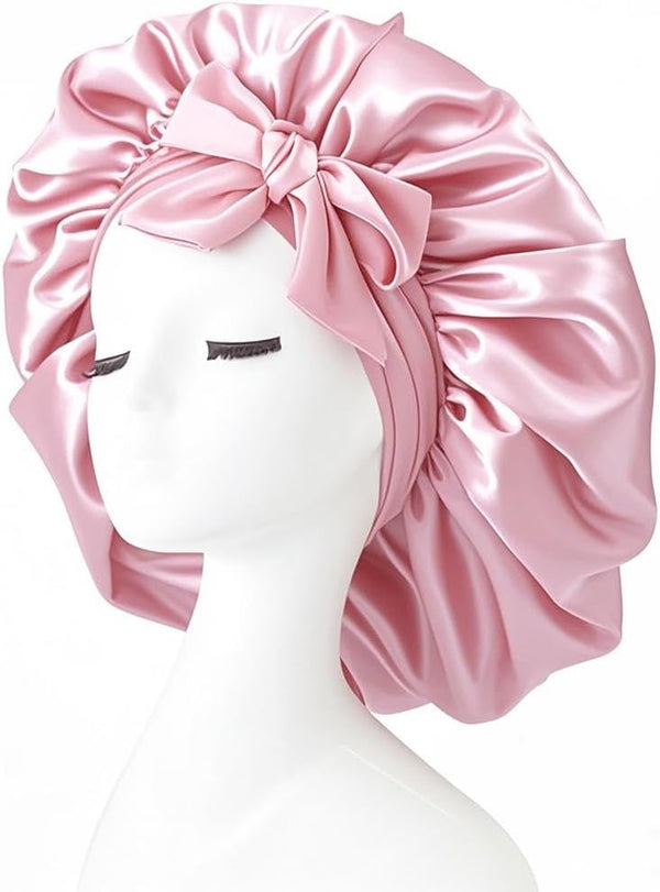 Silk Bonnet,Adjustable Silk & Satin Sleep Bonnet,Hair Bonnet,For Sleeping,Curly Hair Braid,Soft and Comfortable Silk Sleep Cap(Pink)