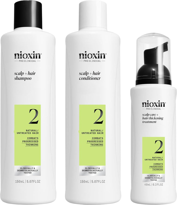 Nioxin System 2 - Hair Thickening System for Natural Hair with Progressed Thinning - Biotin & Niacinamide - Shampoo, Conditioner, Serum