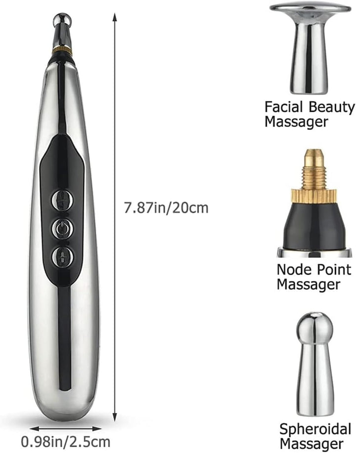 Acupuncture Pen USB Rechargeable, Accupressure Pen with 3 Massage Heads 9 Levels, Powerful Meridian Energy Pen Massage Pen for Office, Leisure and Work