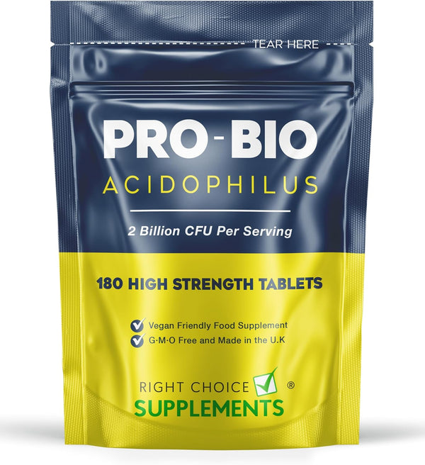 Probiotics for Gut Health | 180 Lactobacillus Acidophilus Tablets (Not Capsules) | High Strength Probiotic Supplement for Men & Women | Vegan, GMO, Gluten Free & UK Made