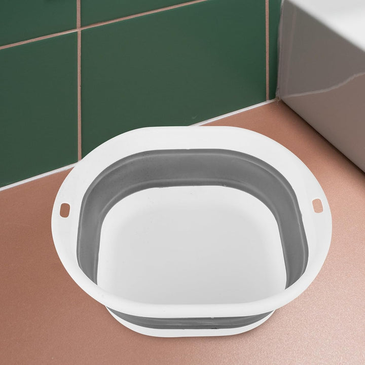 Foldable Portable Wash Basin Small Grey Lightweight Collapsible Face Washing Basin for Travel Camping Outdoor Use Space-Saving with Hanging Hook for Easy Drying and Storage