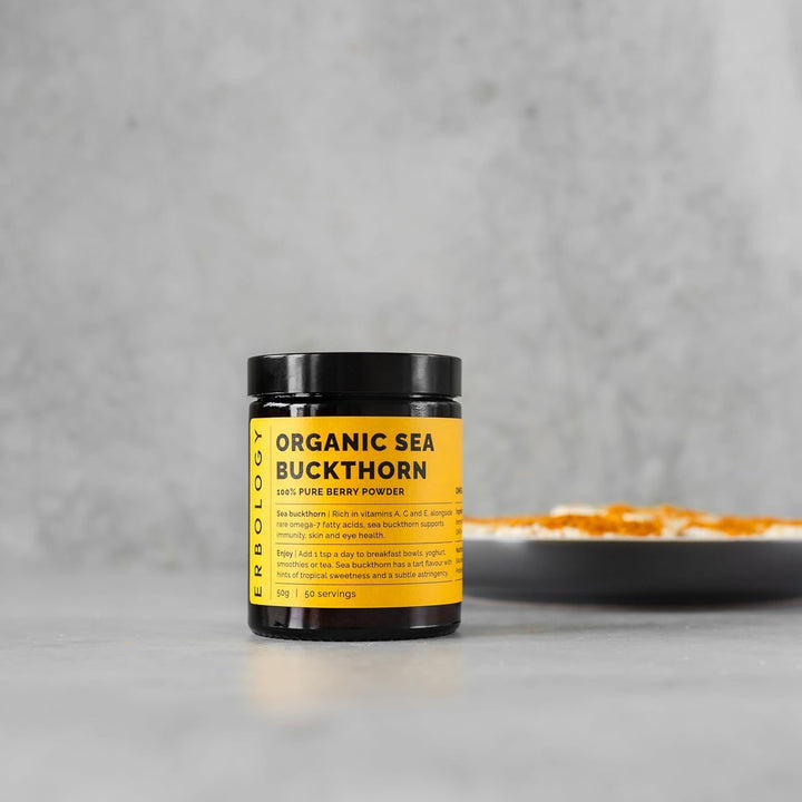 Organic Sea Buckthorn Powder 50G - 50 Servings - Skin Health and Immunity Support - Rich in Omega-7 (6.5%), Vitamin C and Beta-Carotene - Seeds Removed, More Concentrated - Vegan - Gmo-Free