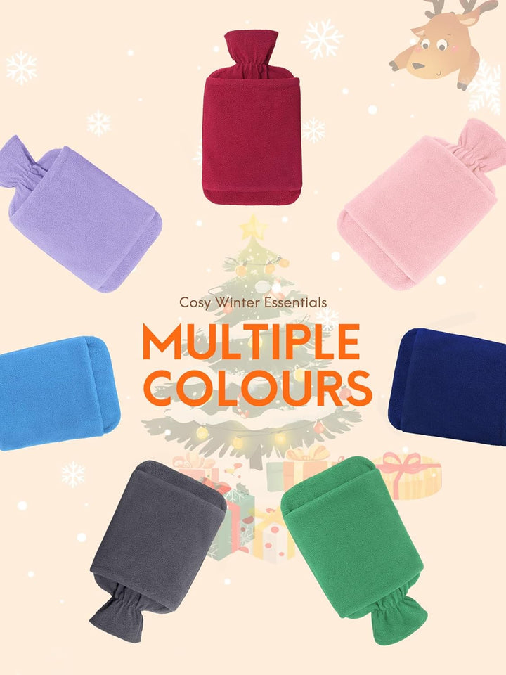 Hot Water Bottle with Fleece Cover - 2L Large Leakproof Hot Water Bag - Soft Hot Water Bottle with Hand Pocket and Natural Rubber -For Hands, Feet, Shoulders, Neck, Abdomen, Legs (Red)