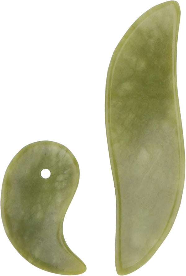2Pcs Natural Jade Gua Sha Massage Board Face and Body Scraping Tool Polished Green for Skin Care with Oils Practical Facial Massager for Spa and Relaxation Gift for Friends And