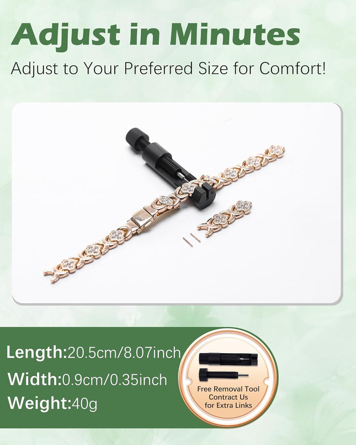 99% Copper Bracelet for Women,Magnetic Bracelet for Women with Lucky Clover Design,Adjustable Length with Sizing Tool in Gift Box(Rose Gold)