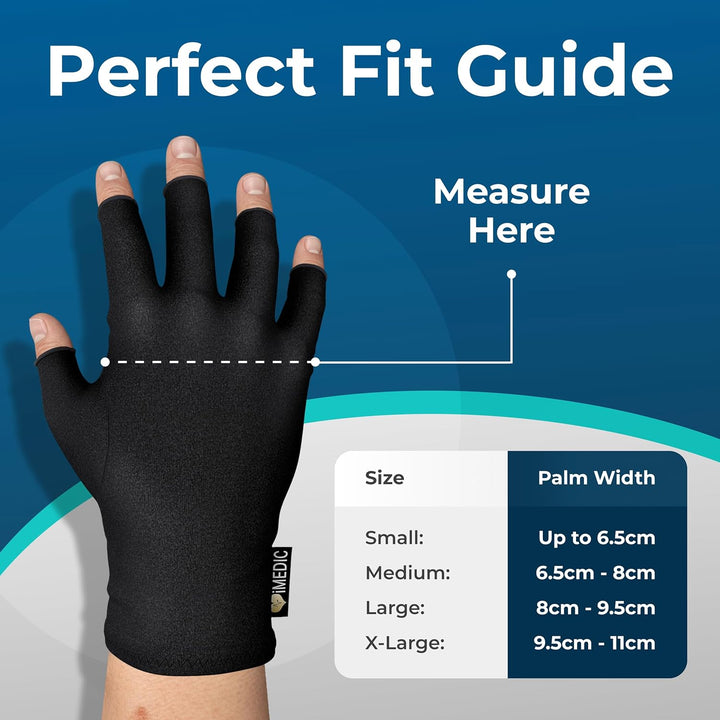 Arthritis Gloves for Men & Women - Class 1 Medical Device - MHRA Registered – Medium Fingerless Compression Gloves for Everyday Use – Relieve Arthritis Pain & Improve Mobility - Black