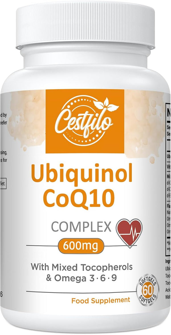 Ubiquinol Coq10 600Mg Softgels - Active Form of Coq10 plus Vitamin E & Omega 3 6 9 - Advanced Antioxidant Coenzyme Q10 Supplement for Heart & Brain (60 Count, (Pack of 1))