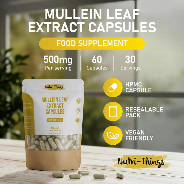 Mullein Leaf Extract Capsules 5000Mg Equivalent | Vegan Lung Cleanse & Respiratory Support | Clears Mucus & Congestion | Soothes Throat | Lung Health & Detox for Smokers | 60 Capsules