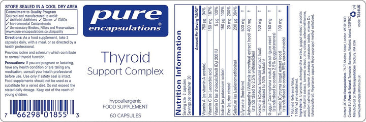 Thyroid Support Complex - Blend of Vitamins and Minerals - Reduces Fatigue, Supports Energy and Thyroid Function - Includes Vitamin C, Iodine, Selenium, and Zinc - 60 Capsules
