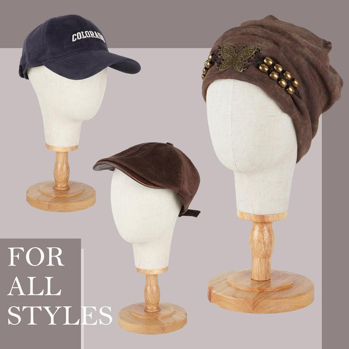 Canvas Wig Stand Mannequin Head for Hat Display, 21" Neutral Canvas Head with Detachable Wooden Base, Display Headdress Helmet Bridal Veil Wedding Headpiece Glasses Headdbands, Unpinnable