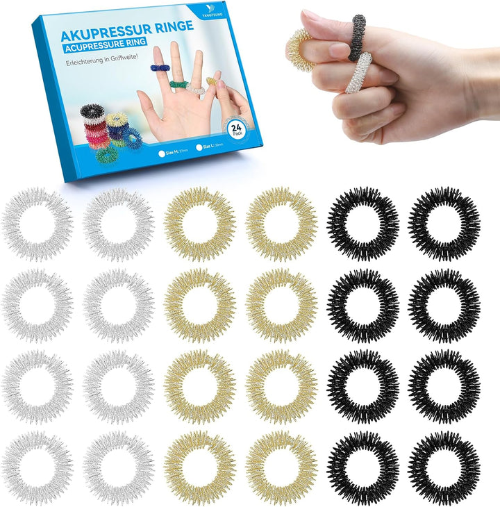 Spring Acupressure Rings, 12PCS 27Mm Spiky Sensory Finger Rings for Anxiety & Stress Relief, Blood Circulation, Versatile Fidget Massager for Adults and Teens 14+ (Multi-Color)