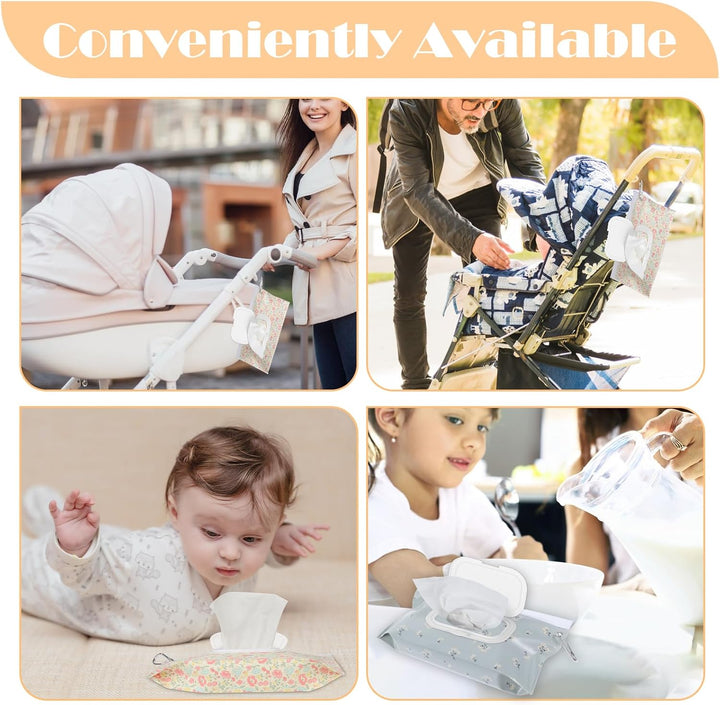 2 Pack Reusable Wipes Pouch Baby Wipe Holder Portable Wet Wipes Dispenser Refillable Travel Baby Wipes Case Waterproof and Dustproof, Baby Wipes Holder Keeps Wipes Fresh