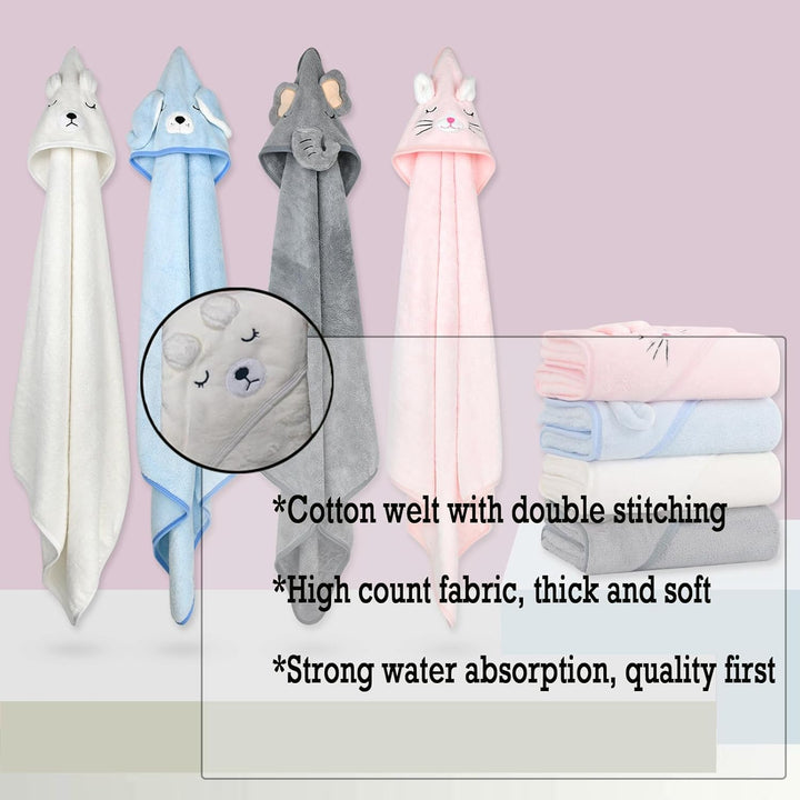 Hooded Baby Towel, Baby Bath Towels with Hood,Unique Animal Design Baby Towel with Hood Soft Absorbent Baby Bath Towels, for Newborn Baby Boy and Girl (White)